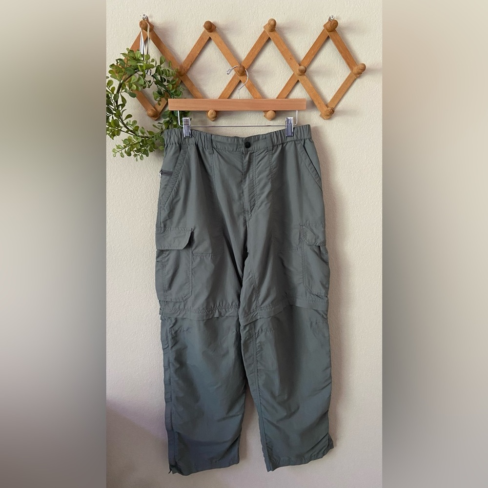 REI | Men's Grey Green 2 in 1 Zip Off Outdoor Hiking Cargo Pants Shorts 33 X 30